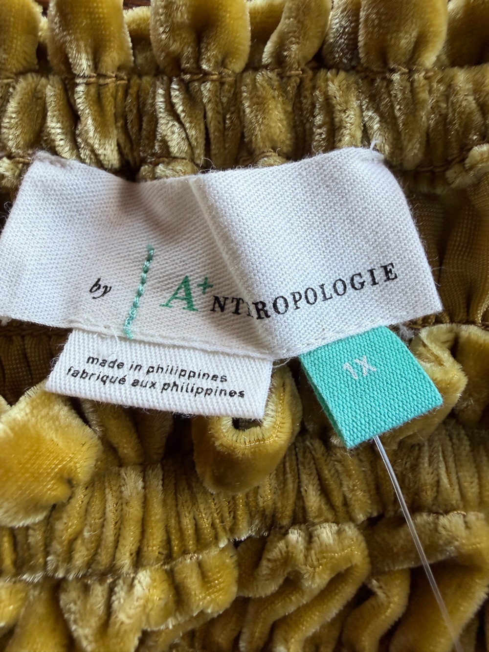 ANTHROPOLOGIE Golden velvet puff sleeve smocked bodice romantic long sleeve crop - Picture 4 of 15